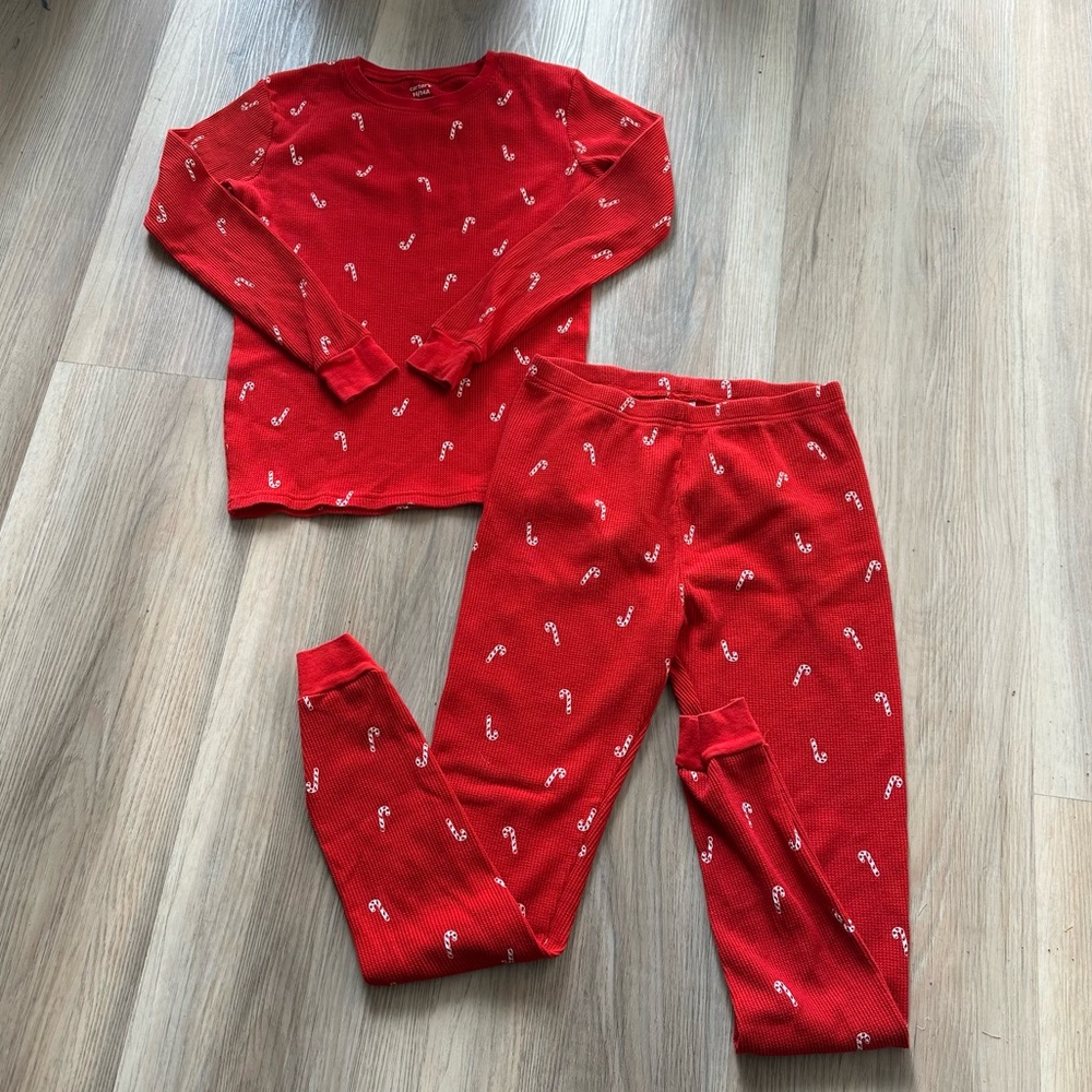 Carter’s boy/girl Red Candy Cane Kids Holiday Pajamas size 14 EUC